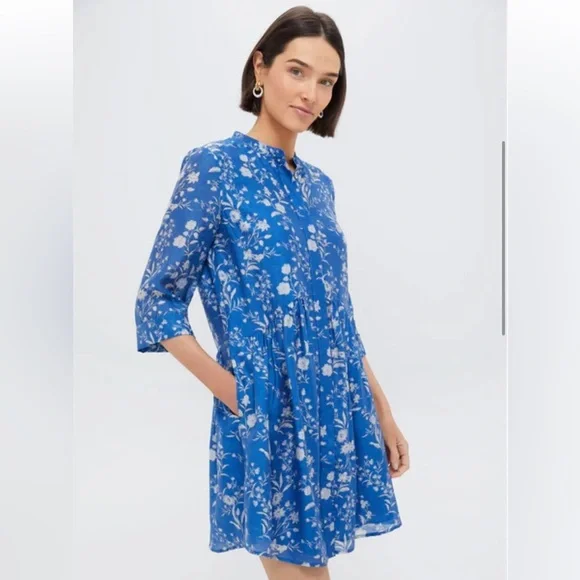 Tuckernuck Limoges Floral Royal Shirt Dress Medium - Picture 2 of 14